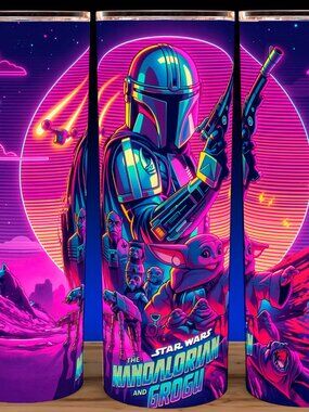 Star Wars The Mandalorian and Grogu Synthwave Cup Mug Tumbler 20oz